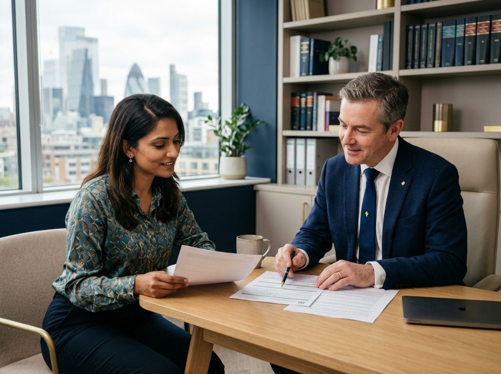 Gya Williams Immigration consultation — advisors reviewing documents together in a modern office